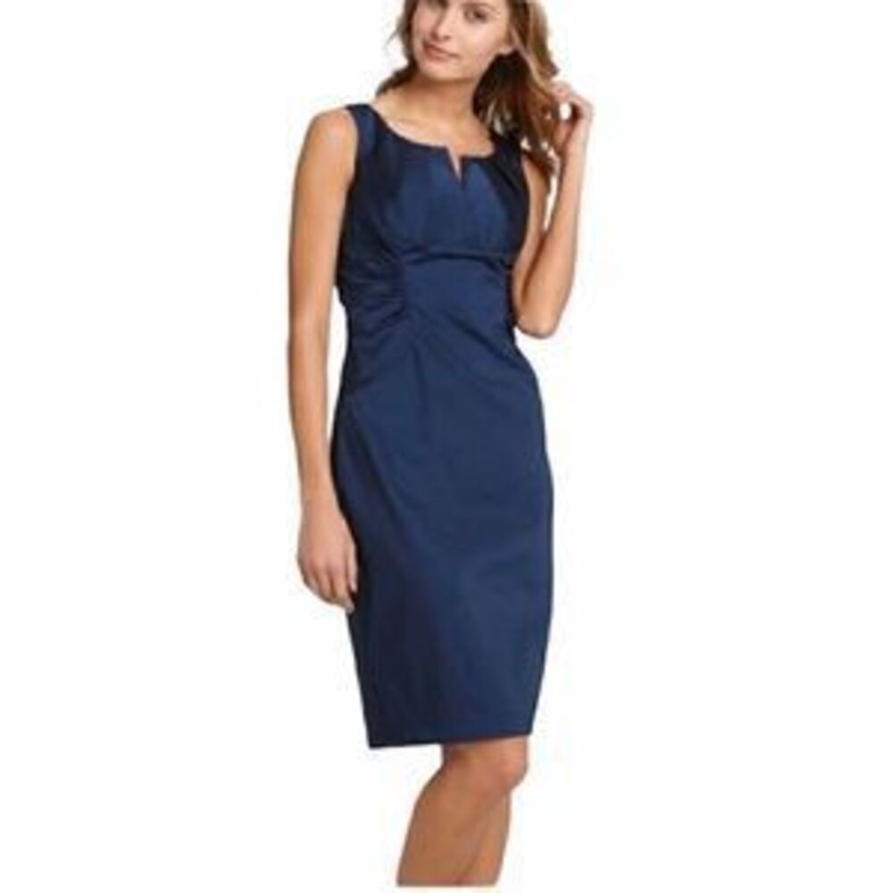 Adrianna Papell Metallic Blue Side Ruched Sheath Dress